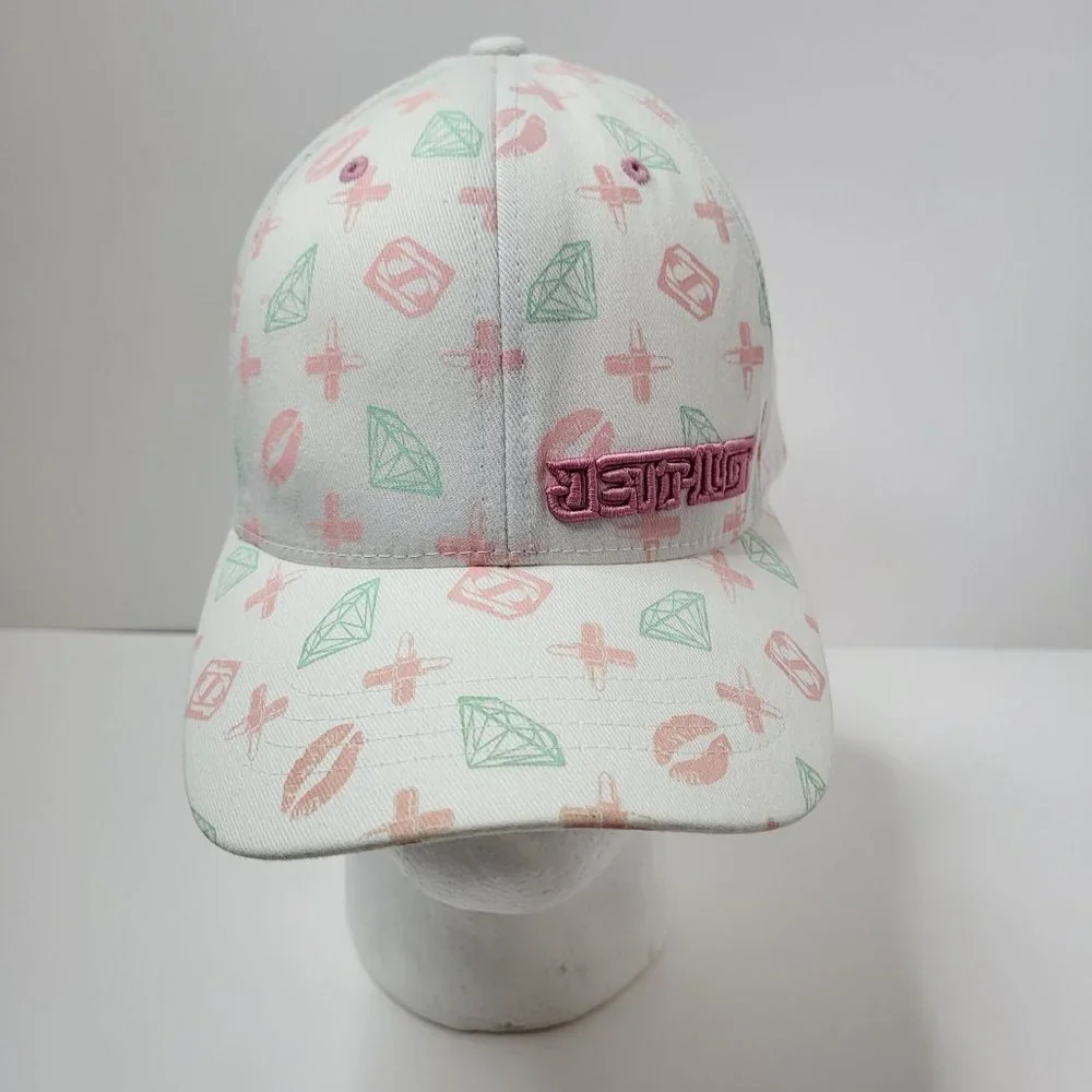 Jetpilot Cap: Cream - Lipstick Diamonds and Kisses Pattern- Flexfit - OSFA‎ Hat